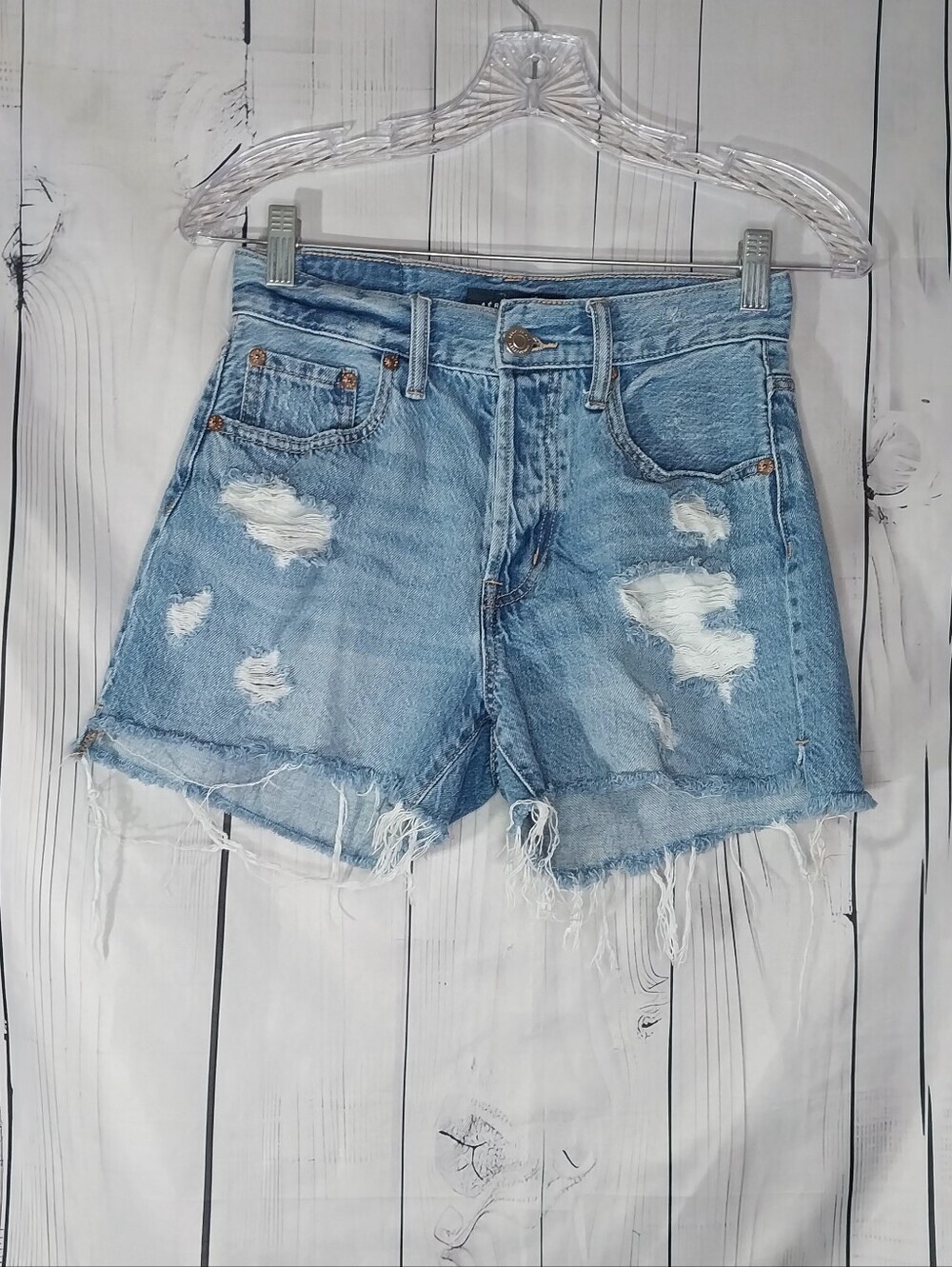 Aeropostale Light Blue High-Rise Cut-Off Distressed Raw Hem Denim Jean Shorts